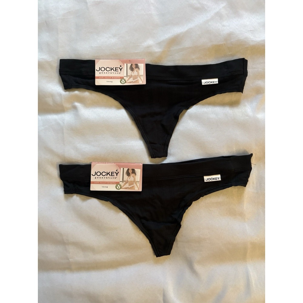 NEW Jockey Soft Touch Lace Thong Panties Women's Size Small 2 Pair Black Thong